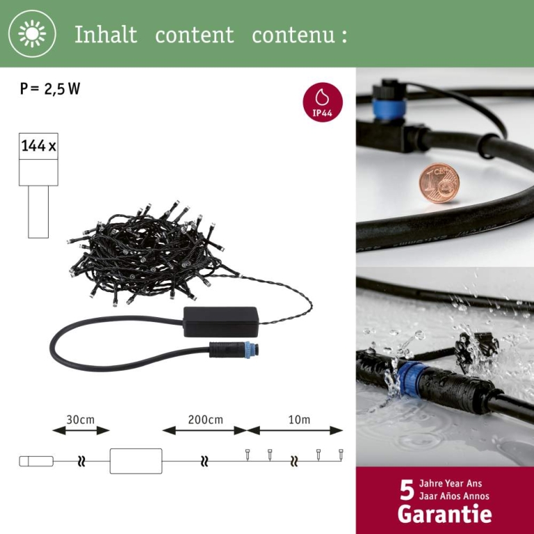 Paulmann Plug & Shine LED Lichterkette Yuna Warmweiß 12,4m IP44 2,5W  Schwarz