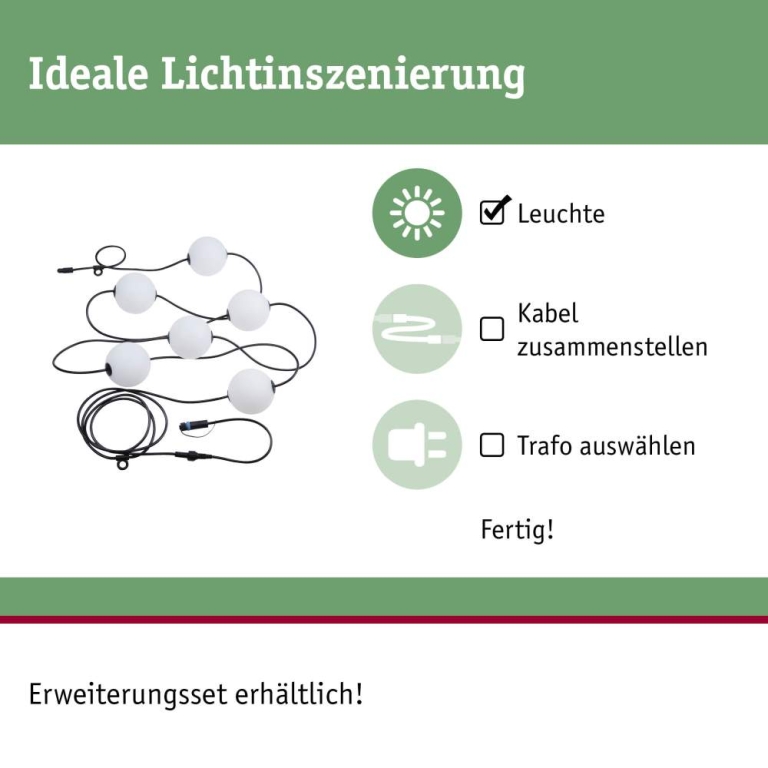 Paulmann Plug & Shine LED Lichterkette Naima Basisset IP67 3000K 6x1W 5,88m  Schwarz