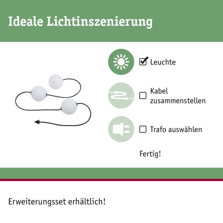 Paulmann Plug & Shine LED Lichterkette Naima Erweiterungsset IP67 3000K 3x1W 1,71m  Schwarz