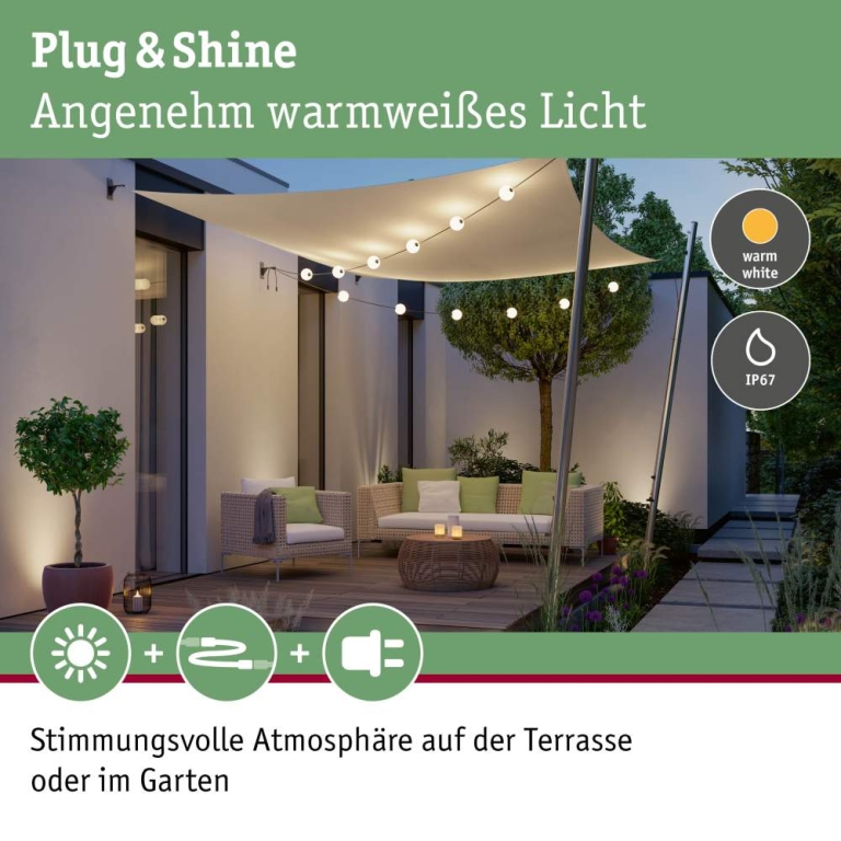 Paulmann Plug & Shine LED Lichterkette Naima Erweiterungsset IP67 3000K 3x1W 1,71m  Schwarz