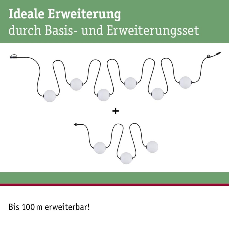 Paulmann Plug & Shine LED Lichterkette Naima Erweiterungsset IP67 3000K 3x1W 1,71m  Schwarz