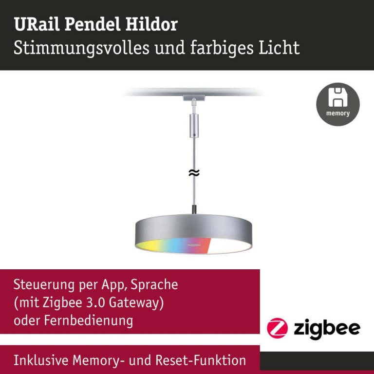 Paulmann URail Pendel Smart Home Zigbee 3.0 Hildor RGBW  510lm 10W RGBW+ dimmbar 230V Chrom matt