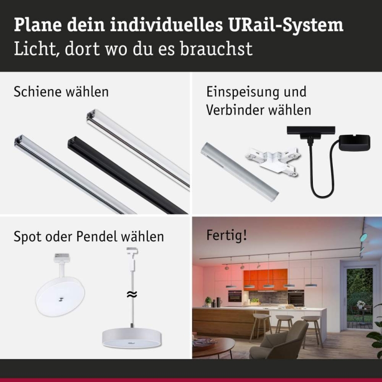 Paulmann URail Pendel Smart Home Zigbee 3.0 Hildor RGBW  510lm 10W RGBW+ dimmbar 230V Signalweiß
