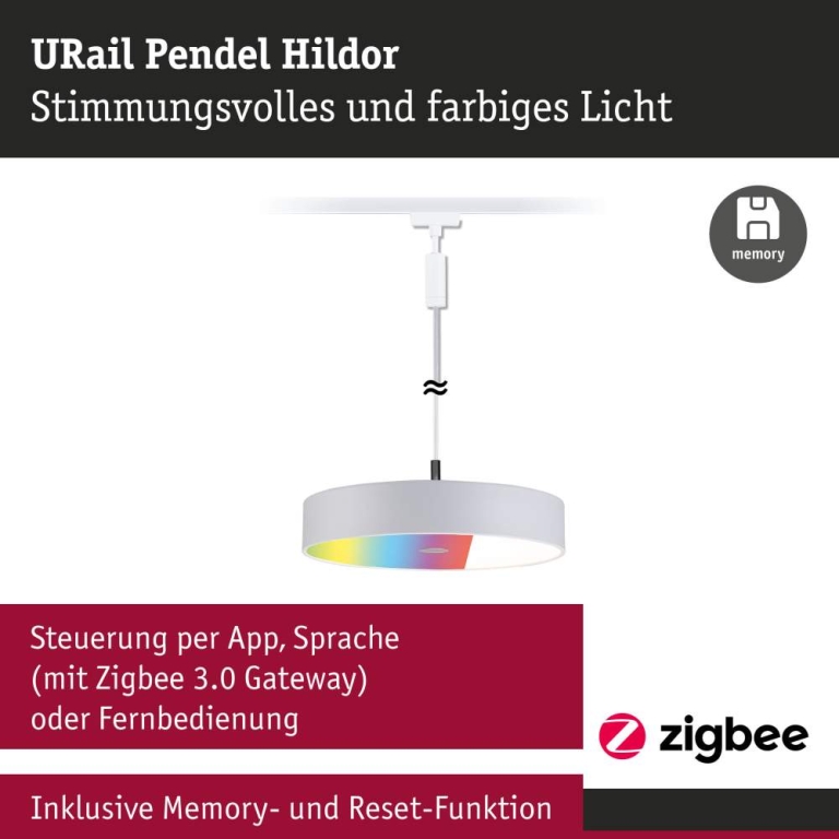 Paulmann URail Pendel Smart Home Zigbee 3.0 Hildor RGBW  510lm 10W RGBW+ dimmbar 230V Signalweiß