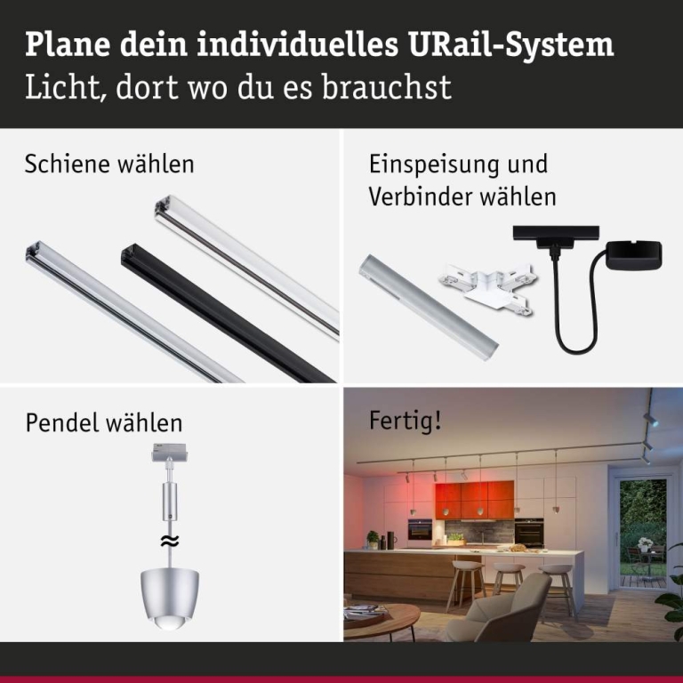 Paulmann URail Pendel Smart Home Zigbee 3.0 Tyros RGBW  200lm 4,5W RGBW+ dimmbar 230V Chrom matt