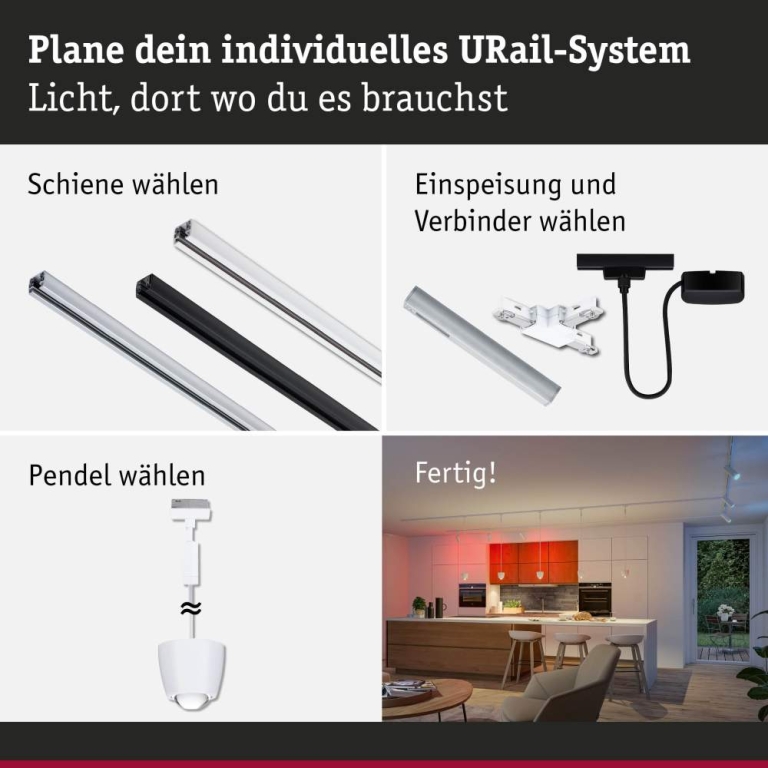 Paulmann URail Pendel Smart Home Zigbee 3.0 Tyros RGBW  200lm 4,5W RGBW+ dimmbar 230V Signalweiß