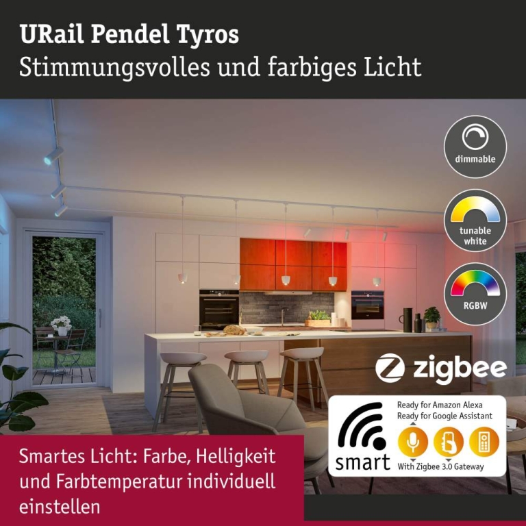 Paulmann URail Pendel Smart Home Zigbee 3.0 Tyros RGBW  200lm 4,5W RGBW+ dimmbar 230V Signalweiß