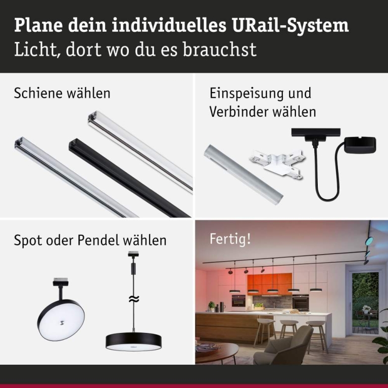 Paulmann URail Schienenspot Smart Home Zigbee 3.0 Hildor RGBW  500lm 7,5W RGBW+ dimmbar 230V Schwarz matt