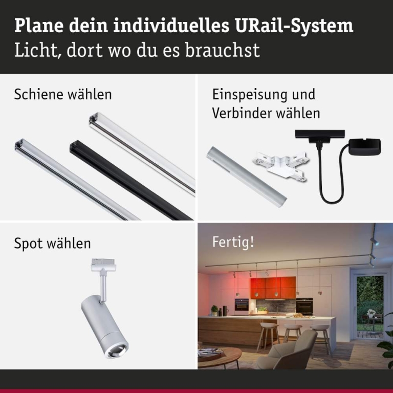 Paulmann URail Spot Smart Home Zigbee 3.0 Tarie RGBW  230lm 4,5W RGBW+ dimmbar 230V Chrom matt