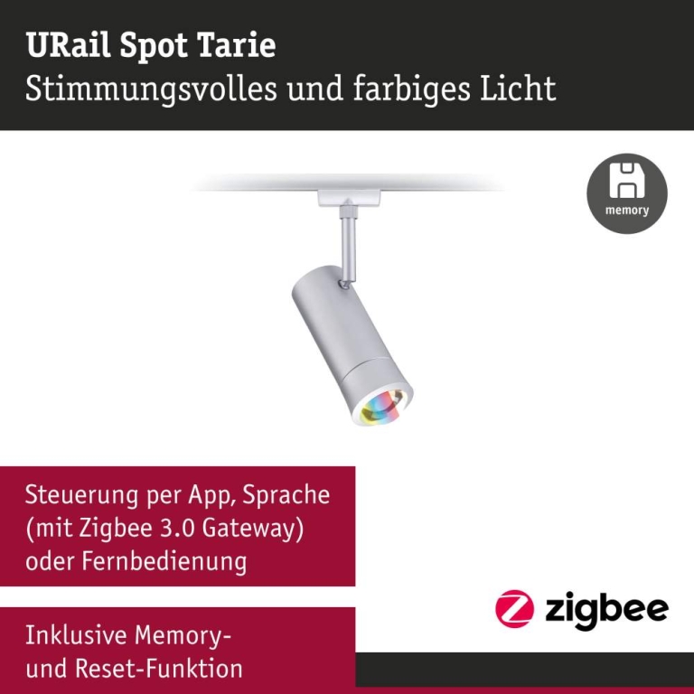 Paulmann URail Spot Smart Home Zigbee 3.0 Tarie RGBW  230lm 4,5W RGBW+ dimmbar 230V Chrom matt