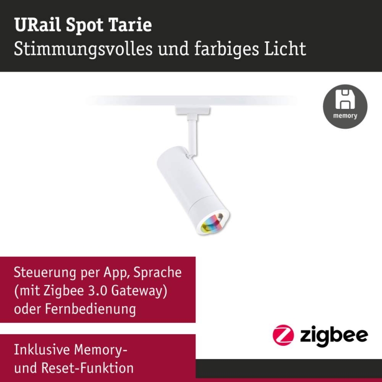Paulmann URail Spot Smart Home Zigbee 3.0 Tarie RGBW  230lm 4,5W RGBW+ dimmbar 230V Signalweiß
