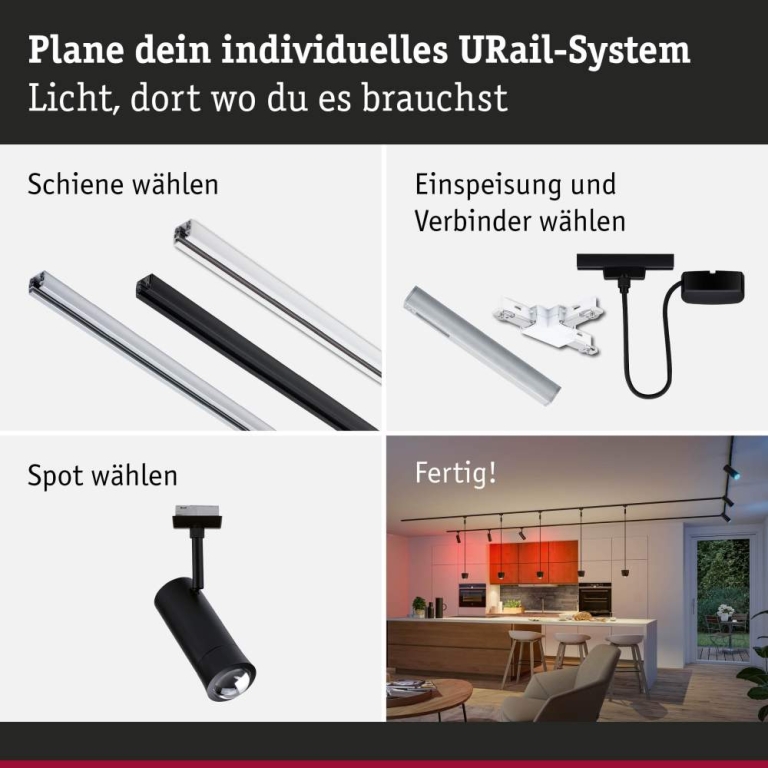 Paulmann URail Spot Smart Home Zigbee 3.0 Tarie RGBW  230lm 4,5W RGBW+ dimmbar 230V Schwarz matt