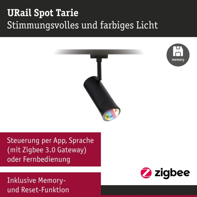 Paulmann URail Spot Smart Home Zigbee 3.0 Tarie RGBW  230lm 4,5W RGBW+ dimmbar 230V Schwarz matt