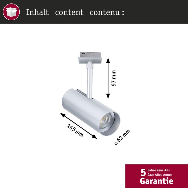 Paulmann URail Schienenspot Theron Einzelspot  1020lm 11W 3000K dimmbar 230V Chrom matt