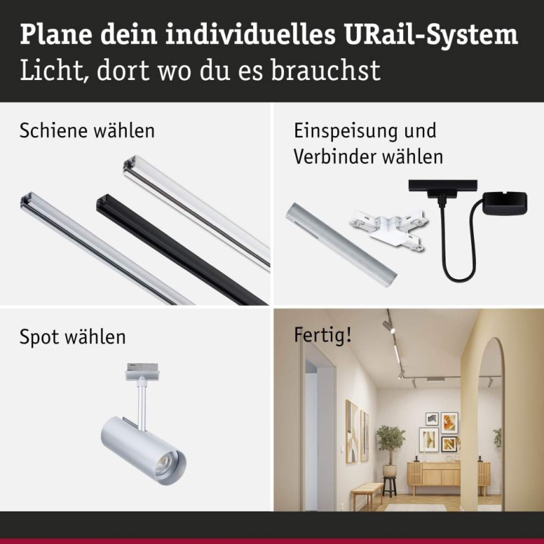 Paulmann URail Schienenspot Theron Einzelspot  1020lm 11W 3000K dimmbar 230V Chrom matt