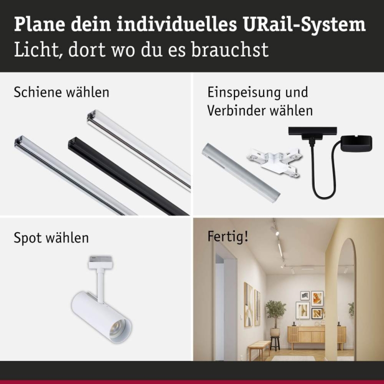 Paulmann URail Schienenspot Theron Einzelspot  1020lm 11W 3000K dimmbar 230V Signalweiß