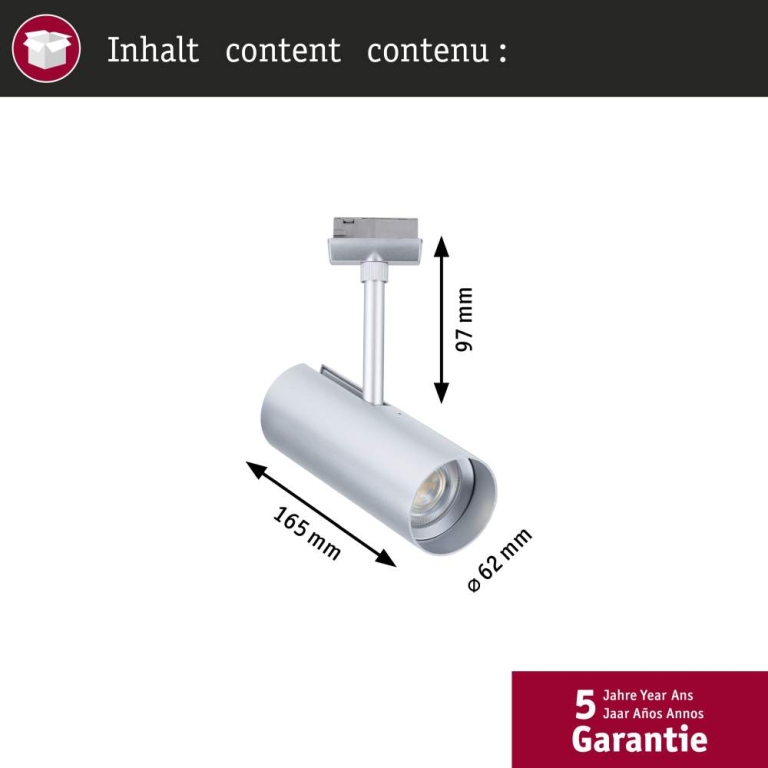Paulmann URail Schienenspot Theron Einzelspot  1100lm 11W 4000K dimmbar 230V Chrom matt