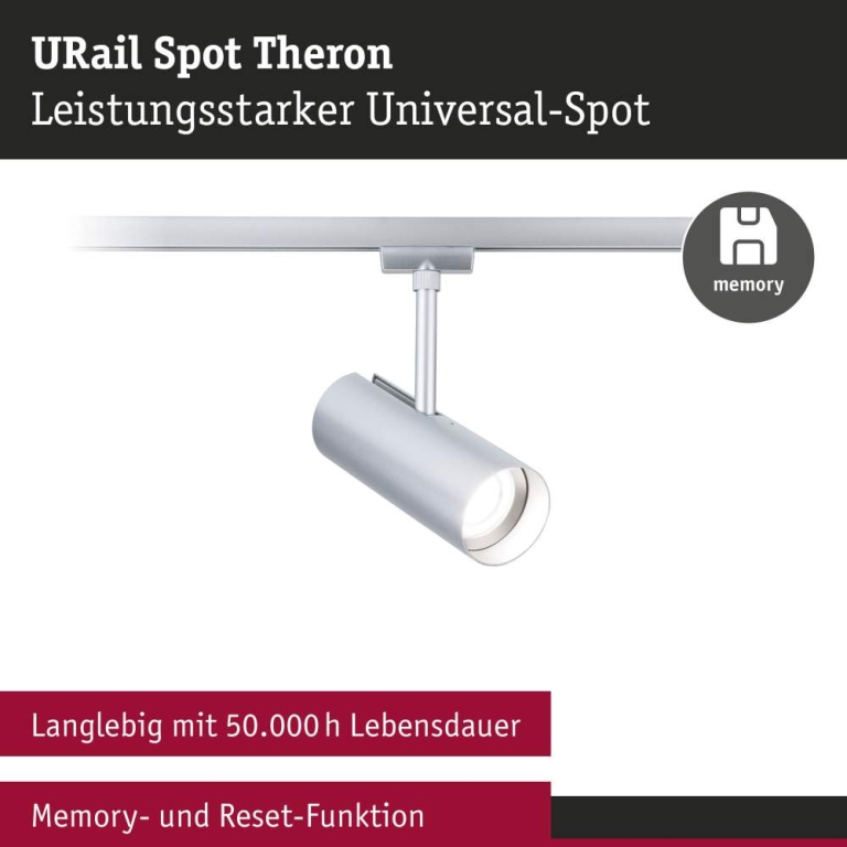 Paulmann URail Schienenspot Theron Einzelspot  1100lm 11W 4000K dimmbar 230V Chrom matt