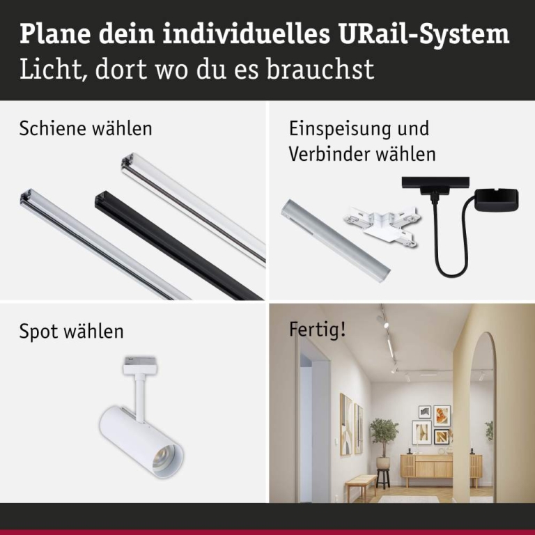 Paulmann URail Schienenspot Theron Einzelspot  1100lm 11W 4000K dimmbar 230V Signalweiß