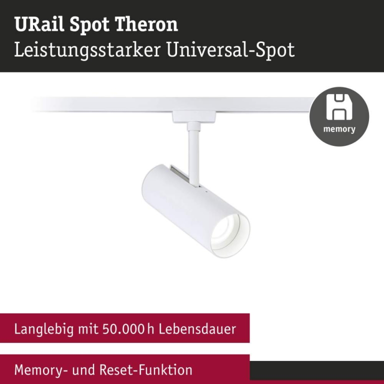 Paulmann URail Schienenspot Theron Einzelspot  1100lm 11W 4000K dimmbar 230V Signalweiß