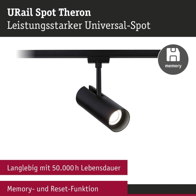Paulmann URail Schienenspot Theron Einzelspot  1100lm 11W 4000K dimmbar 230V Schwarz matt