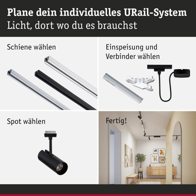 Paulmann URail Schienenspot Theron Einzelspot  1100lm 11W 4000K dimmbar 230V Schwarz matt