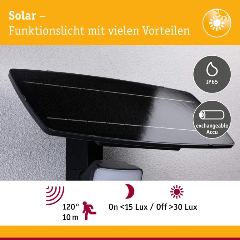 Paulmann Solar Fluter Flotas inkl. Dämmerungsgesteuerter Bewegungsmelder (HF) IP65 3000K 700lm Anthrazit