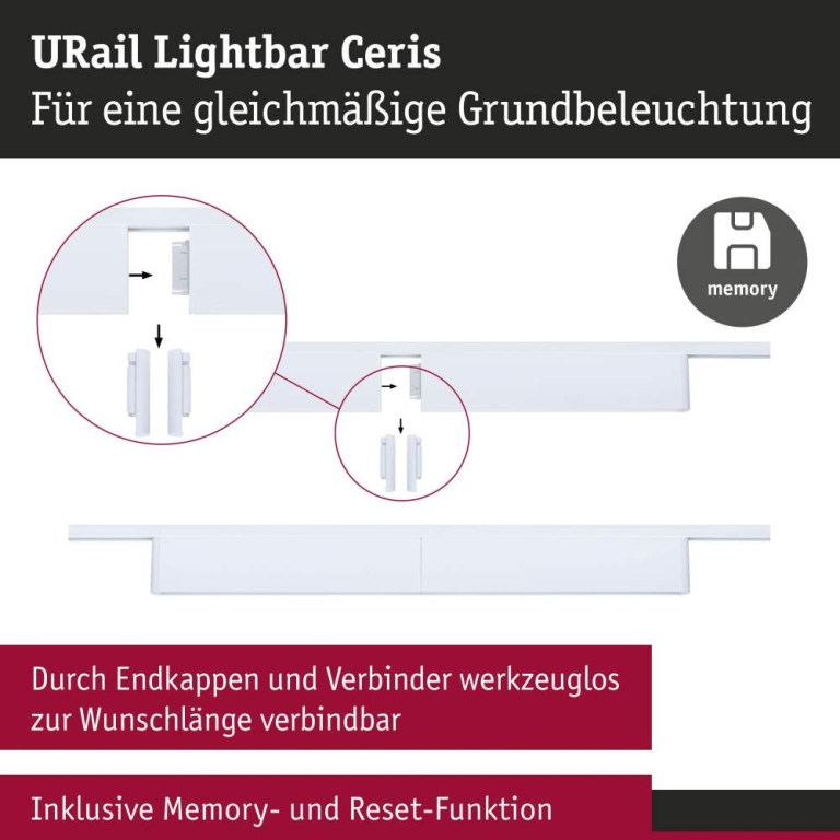 Paulmann URail Lightbar 3-Step-Dim Ceris  800lm 9,5W 3000K dimmbar 230V Signalweiß