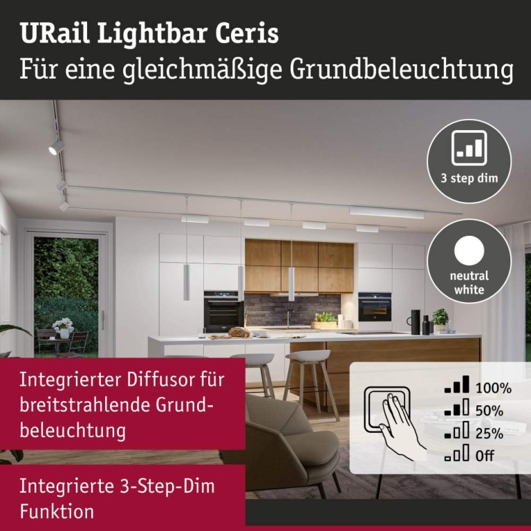 Paulmann URail Lightbar 3-Step-Dim Ceris  850lm 9,5W 4000K dimmbar 230V Signalweiß