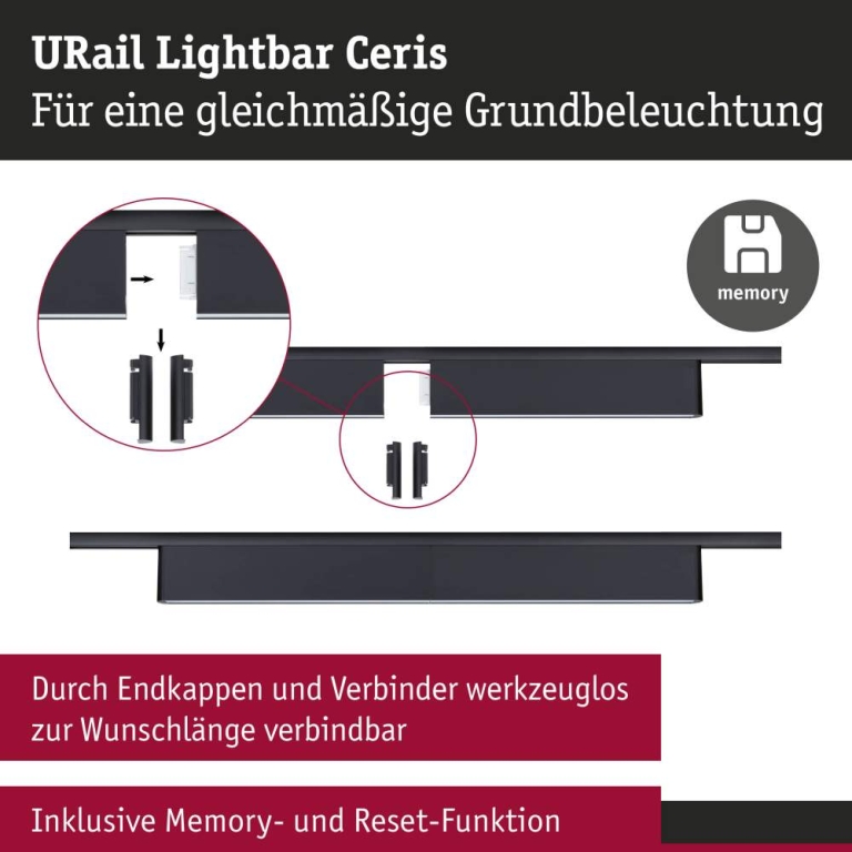 Paulmann URail Lightbar 3-Step-Dim Ceris  850lm 9,5W 4000K dimmbar 230V Schwarz matt