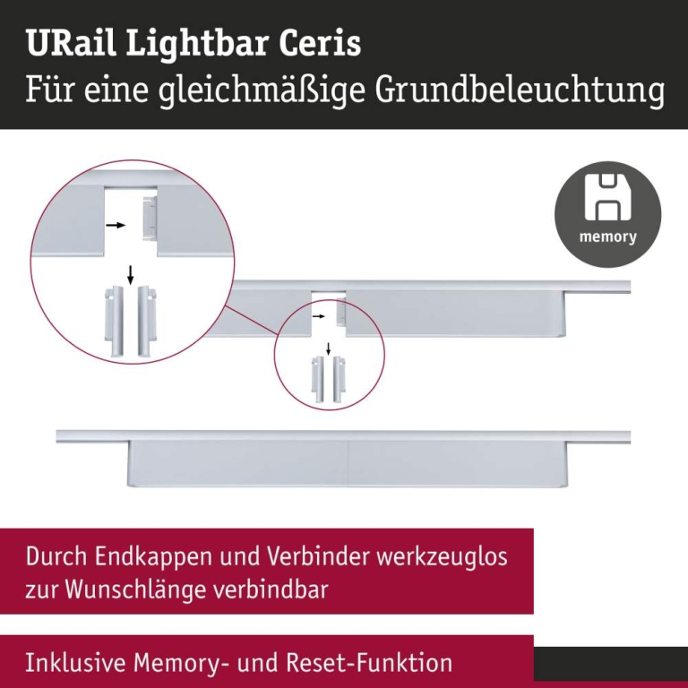 Paulmann URail Lightbar 3-Step-Dim Ceris  800lm 9,5W 3000K dimmbar 230V Chrom matt