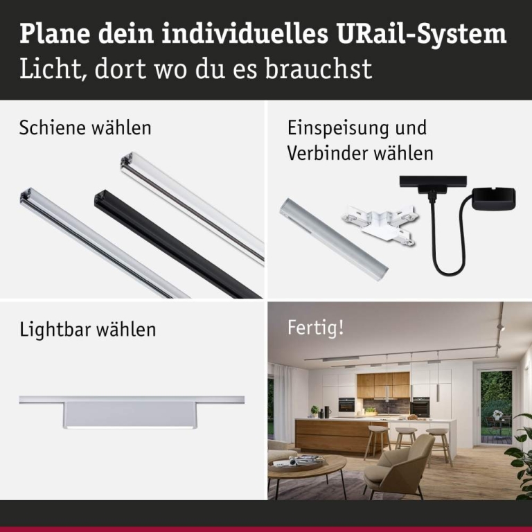 Paulmann URail Lightbar 3-Step-Dim Ceris  800lm 9,5W 3000K dimmbar 230V Chrom matt