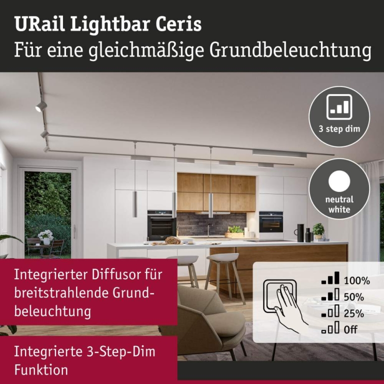 Paulmann URail Lightbar 3-Step-Dim Ceris  850lm 9,5W 4000K dimmbar 230V Chrom matt
