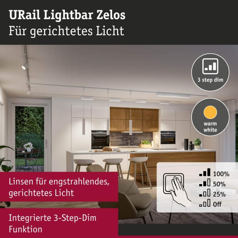 Paulmann URail Lightbar 3-Step-Dim Zelos  1050lm 10W 3000K dimmbar 230V Signalweiß