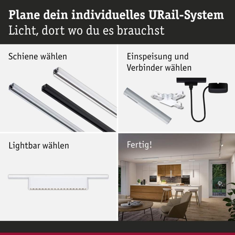 Paulmann URail Lightbar 3-Step-Dim Zelos  1050lm 10W 3000K dimmbar 230V Signalweiß