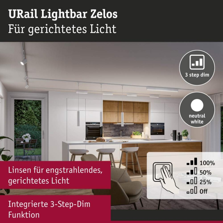 Paulmann URail Lightbar 3-Step-Dim Zelos  1100lm 10W 4000K dimmbar 230V Signalweiß