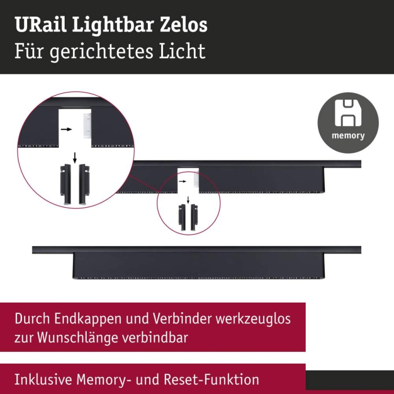 Paulmann URail Lightbar 3-Step-Dim Zelos  1050lm 10W 3000K dimmbar 230V Schwarz matt