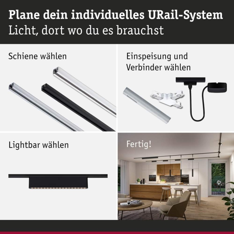 Paulmann URail Lightbar 3-Step-Dim Zelos  1050lm 10W 3000K dimmbar 230V Schwarz matt