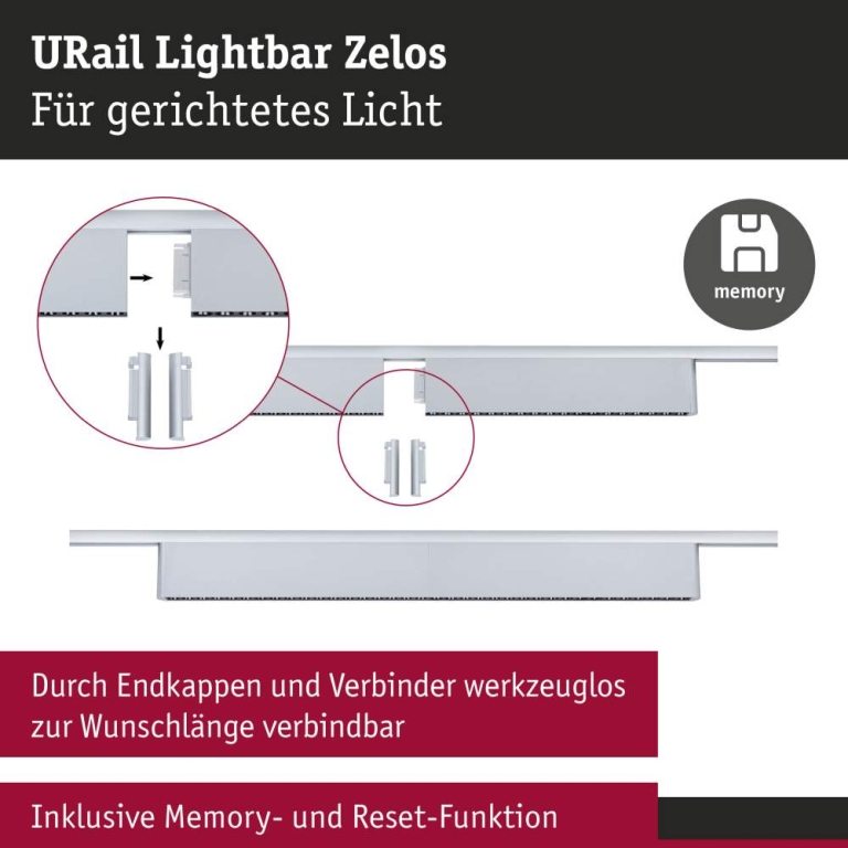 Paulmann URail Lightbar 3-Step-Dim Zelos  1050lm 10W 3000K dimmbar 230V Chrom matt
