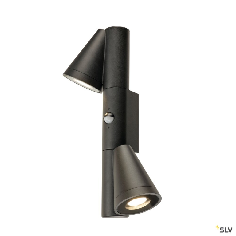 SLV T-TUBE, Wandaufbauleuchte, GU10, double, Sensor, IP44, max. 10 W, schwarz