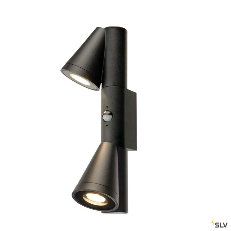 SLV T-TUBE, Wandaufbauleuchte, GU10, double, Sensor, IP44, max. 10 W, schwarz