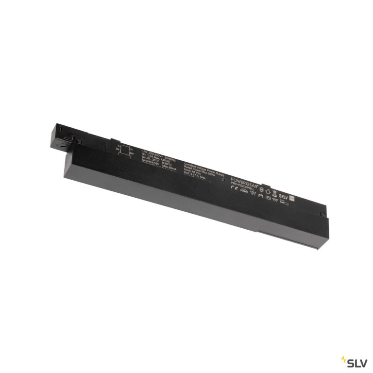 SLV 48V SYSTEM, Intrack LED Treiber, 48VDC, 200 W, DALI Wireless integriert Casambi zu DALI Modul, Klemme für 220-240V Anschlusskabel, Kabelkammer, schwarz