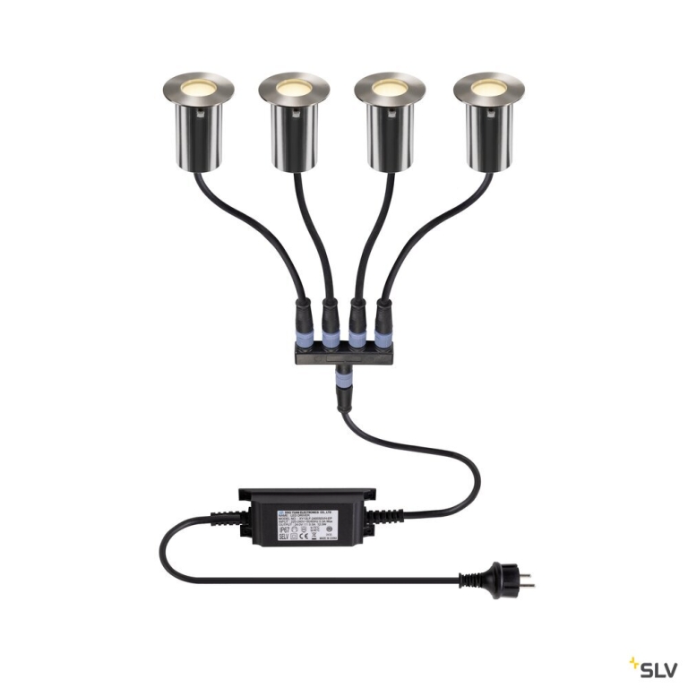 SLV TRAIL-LITE® 60, 4er Set, Bodeneinbauleuchten, 3000K, IP67, rund, edelstahl / aluminium