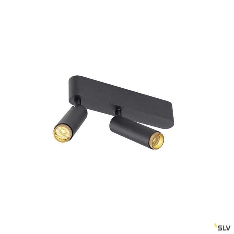SLV GRIP! S, Deckenaufbauleuchte, double, PHASE, 3000 K, 21 W, 29°, schwarz / gold