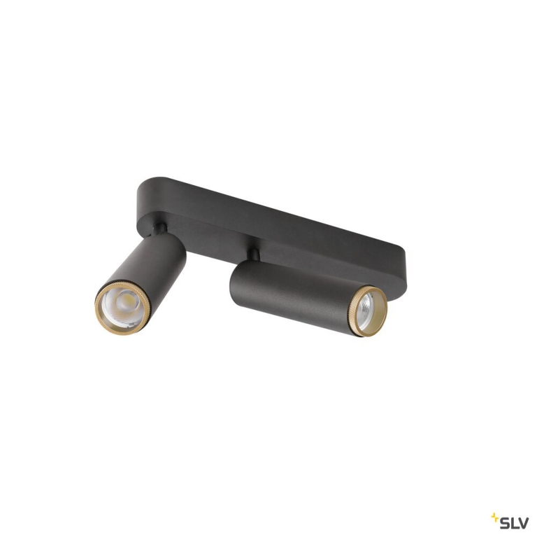 SLV GRIP! M, Deckenaufbauleuchte, double, PHASE, 3000 K, 28 W, 42°, schwarz / gold