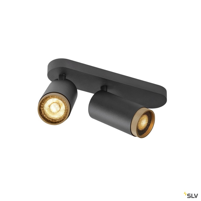 SLV GRIP! L, SPOT CL, double, QPAR51, Deckenaufbauleuchte, zylindrisch, 2 x max. 6 Watt, schwarz / gold