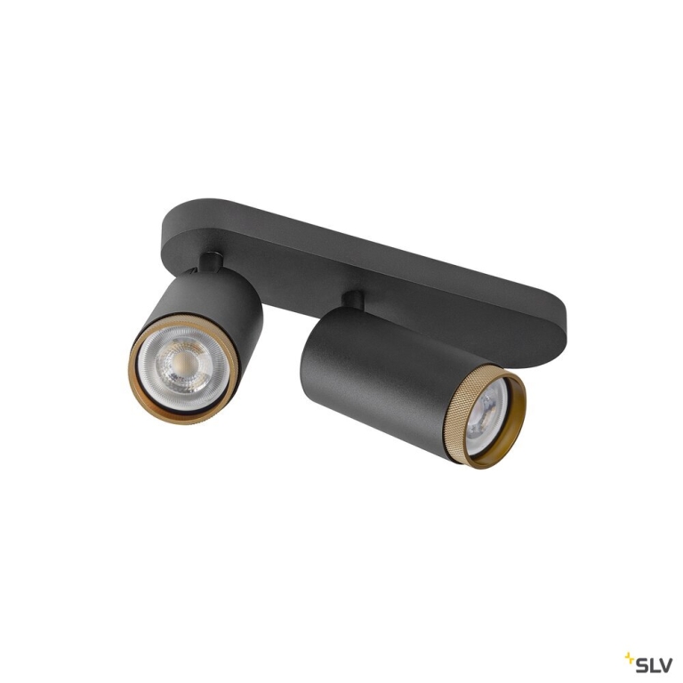 SLV GRIP! L, SPOT CL, double, QPAR51, Deckenaufbauleuchte, zylindrisch, 2 x max. 6 Watt, schwarz / gold