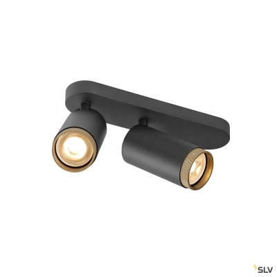 SLV GRIP! L, SPOT CL, double, QPAR51, Deckenaufbauleuchte, zylindrisch, 2 x max. 6 Watt, schwarz / gold
