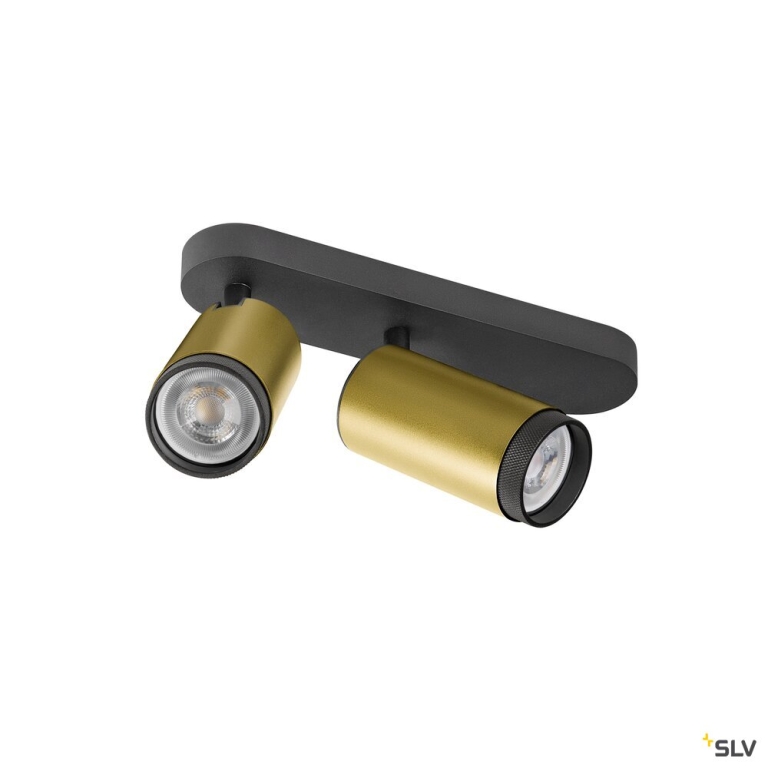 SLV GRIP! L, SPOT CL, double, QPAR51, Deckenaufbauleuchte, zylindrisch, 2 x max. 6 Watt, gold / schwarz