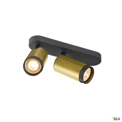 SLV GRIP! L, SPOT CL, double, QPAR51, Deckenaufbauleuchte, zylindrisch, 2 x max. 6 Watt, gold / schwarz